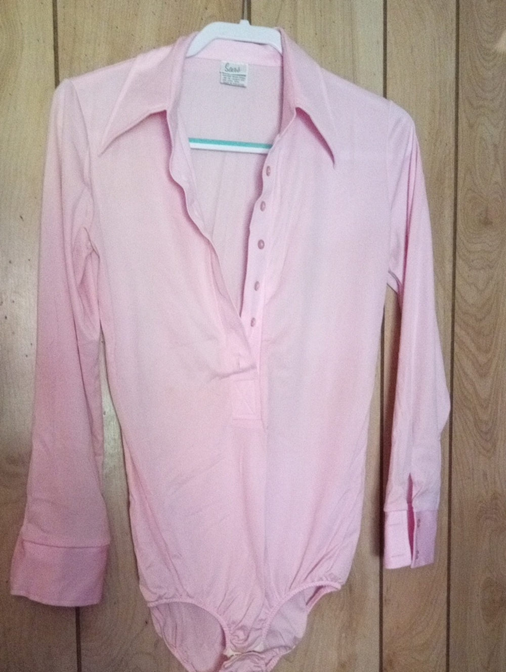 Sears Pink Long-Sleeve Button Placket Bodysuit with Collar